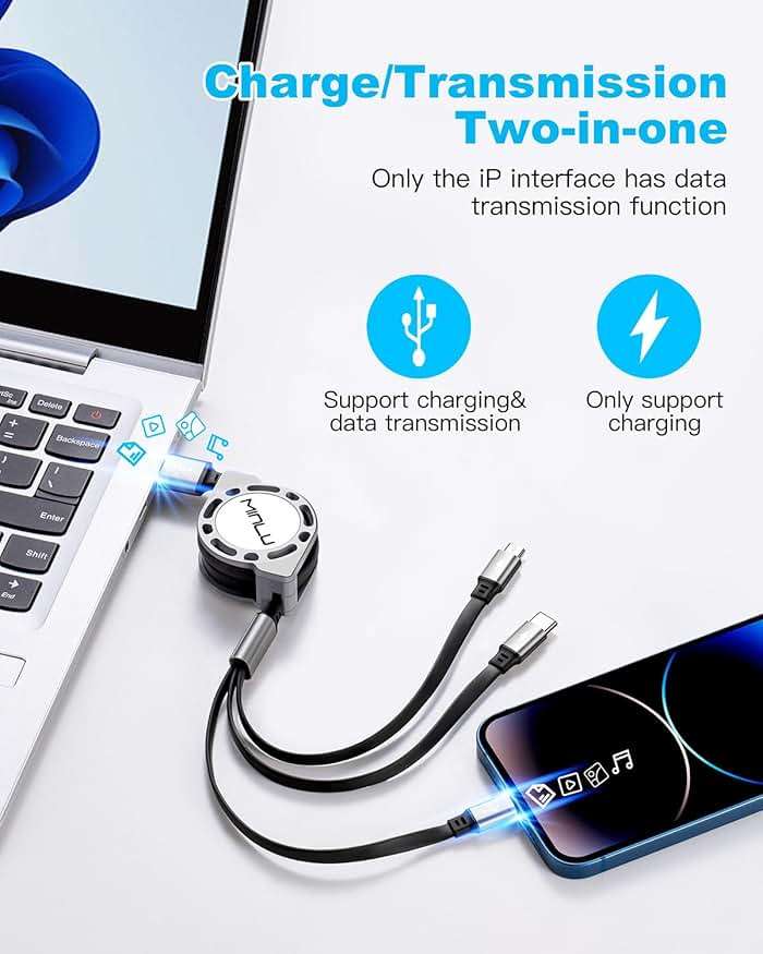 Multi Charging Cable 3A, [2Pack 4ft] Retractable Multi Charging Cord 3 in 1 Fast Charger Cord, USB C Charger Adapter with Lightning/Type C/Micro USB Ports for Cell Phones/iPhone/Samsung/PS/Tablets - Image 3