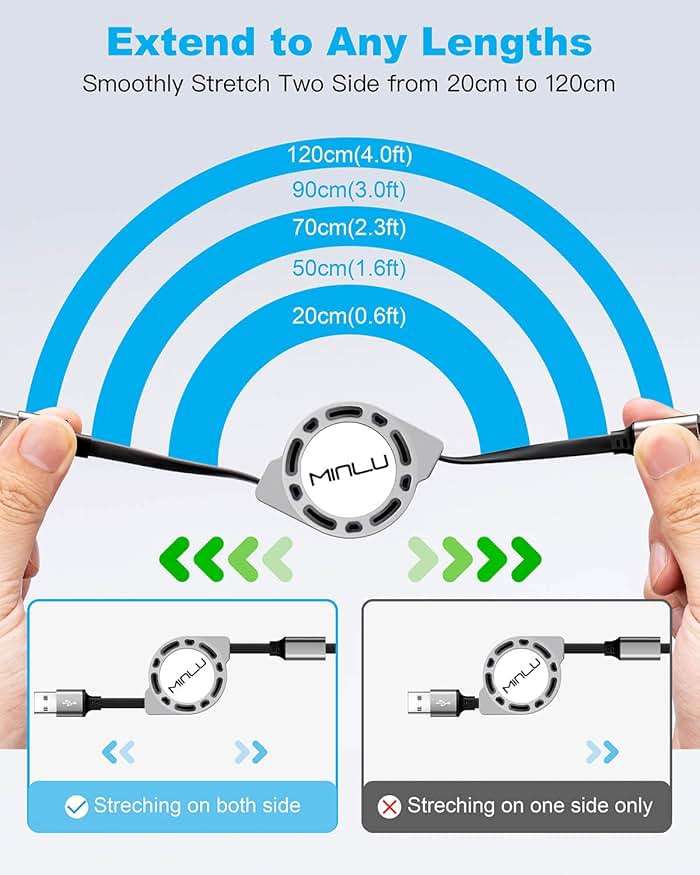 Multi Charging Cable 3A, [2Pack 4ft] Retractable Multi Charging Cord 3 in 1 Fast Charger Cord, USB C Charger Adapter with Lightning/Type C/Micro USB Ports for Cell Phones/iPhone/Samsung/PS/Tablets - Image 4
