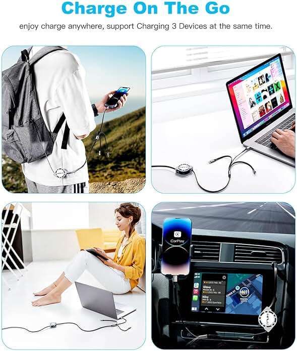 Multi Charging Cable 3A, [2Pack 4ft] Retractable Multi Charging Cord 3 in 1 Fast Charger Cord, USB C Charger Adapter with Lightning/Type C/Micro USB Ports for Cell Phones/iPhone/Samsung/PS/Tablets - Image 5