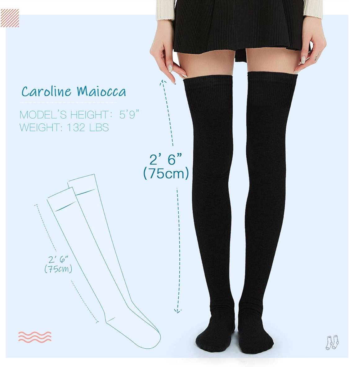 Kayhoma Extra Long Cotton Stripe Thigh High Socks Over the Knee High Stockings - Image 2