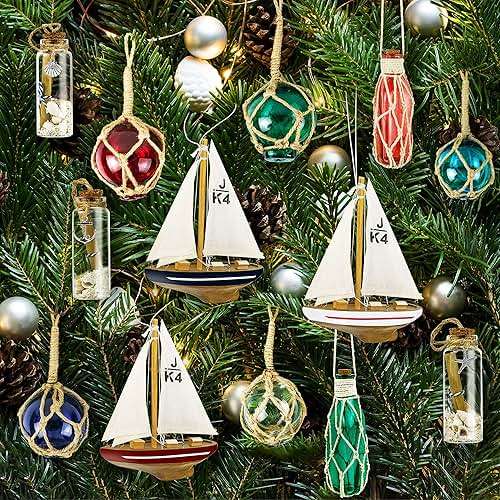 SAILINGSTORY Glass Fishing Float Buoy Nautical Beach Ornaments for Christmas Tree Coastal Decorative Balls for Centerpiece Bowl 2" Set of 6 Color Pack - Image 2