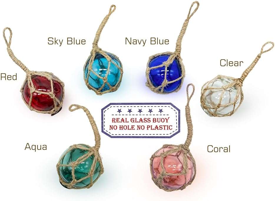 SAILINGSTORY Glass Fishing Float Buoy Nautical Beach Ornaments for Christmas Tree Coastal Decorative Balls for Centerpiece Bowl 2" Set of 6 Color Pack - Image 3