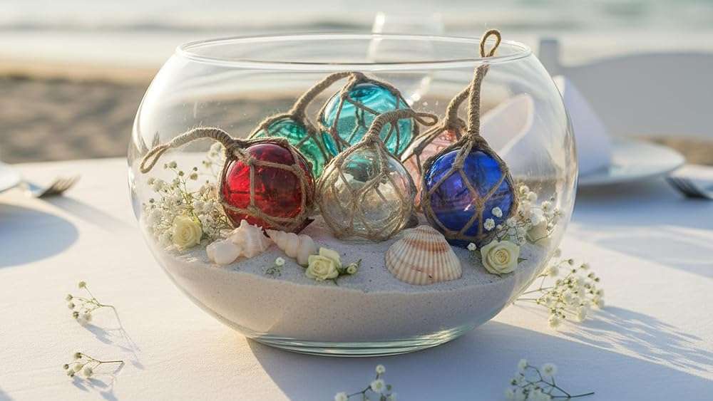 SAILINGSTORY Glass Fishing Float Buoy Nautical Beach Ornaments for Christmas Tree Coastal Decorative Balls for Centerpiece Bowl 2" Set of 6 Color Pack - Image 6