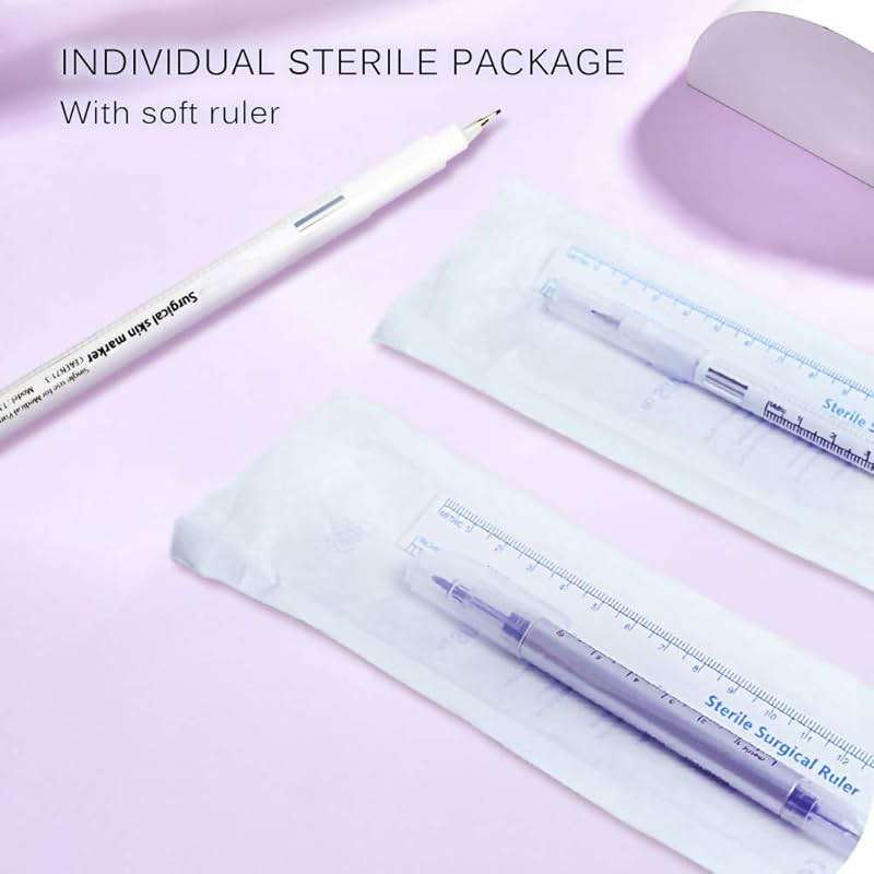 LabAider 6Pcs Professional Surgical Tip Skin Marker Pen Sterile Tattoo Stencil Markers Pen with Paper Ruler for Eyebrow, Lips - Individually Wrapped (0.5MM&1MM) - Image 4