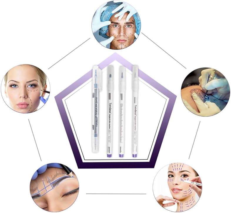 LabAider 6Pcs Professional Surgical Tip Skin Marker Pen Sterile Tattoo Stencil Markers Pen with Paper Ruler for Eyebrow, Lips - Individually Wrapped (0.5MM&1MM) - Image 5