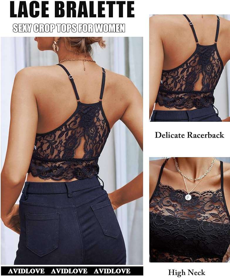 Avidlove Lace Bralette for Women High Neck Camisoles Racerback Double-Layered Crop Top - Image 3