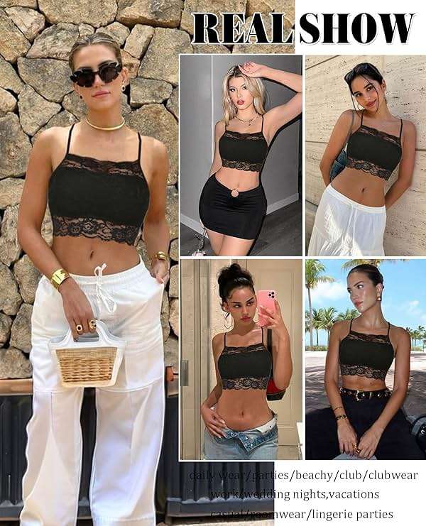 Avidlove Lace Bralette for Women High Neck Camisoles Racerback Double-Layered Crop Top - Image 4