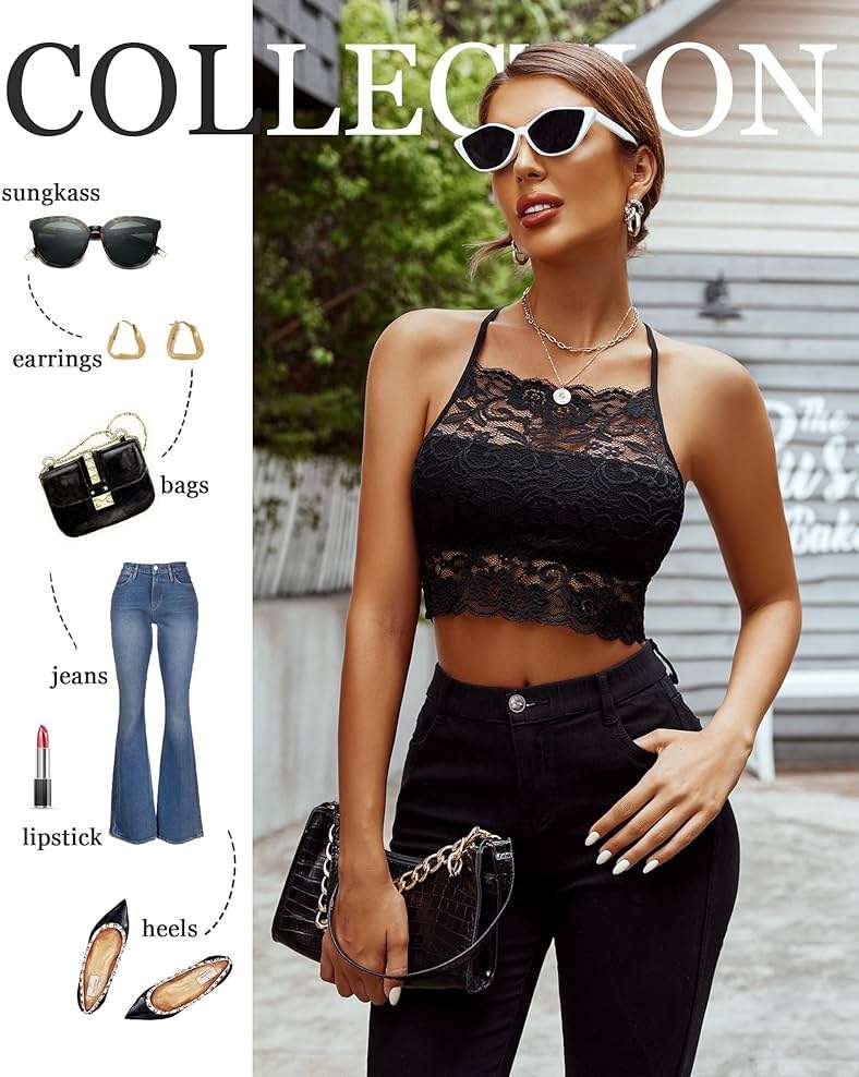 Avidlove Lace Bralette for Women High Neck Camisoles Racerback Double-Layered Crop Top - Image 5