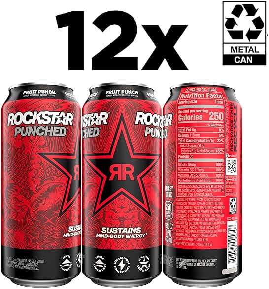 Rockstar Punched Energy Drink, Fruit Punch, 16 Fl Oz (Pack of 12) (Packaging May Vary) - Image 3
