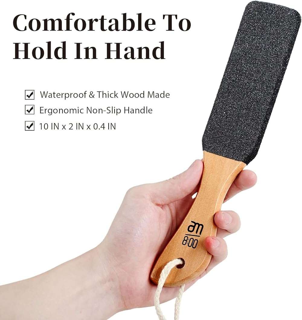 Pumice Stone Foot File (2-Pack), Wooden Handle Foot Scrubber & Callus Remover for Dry, Rough Skin and Corns Pedicure - Image 3