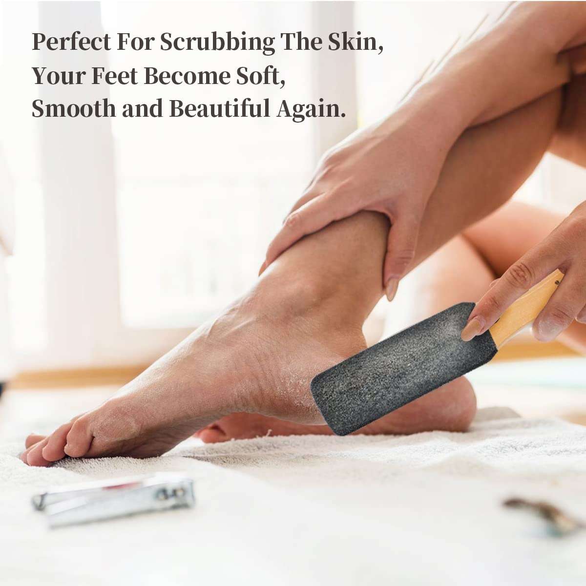 Pumice Stone Foot File (2-Pack), Wooden Handle Foot Scrubber & Callus Remover for Dry, Rough Skin and Corns Pedicure - Image 4