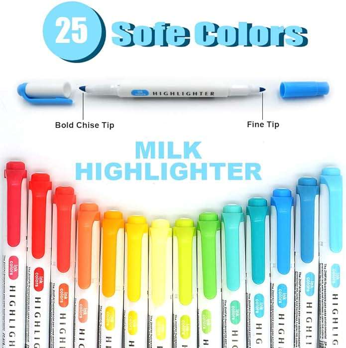YOOUSOO 25 Pack Pastel Highlighters Assorted Colours, Dual Tip Bible Highlighter, Chisel Tip Mild Highlighters No Bleed Fluorescent Highlighter Pens for School Student Office Journals - Image 3