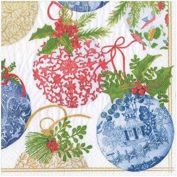 Caspari Porcelain Ornaments Paper Cocktail Napkins - 20 Per Package - Image 1