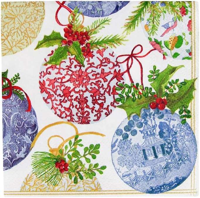 Caspari Porcelain Ornaments Paper Cocktail Napkins - 20 Per Package - Image 3