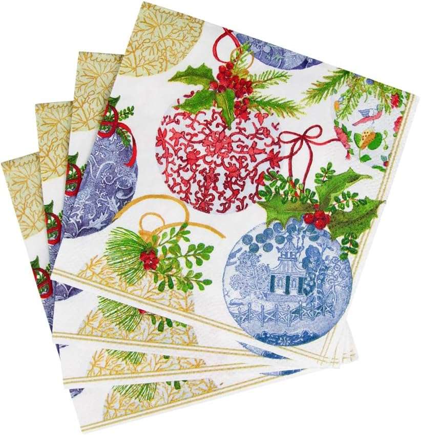 Caspari Porcelain Ornaments Paper Cocktail Napkins - 20 Per Package - Image 4