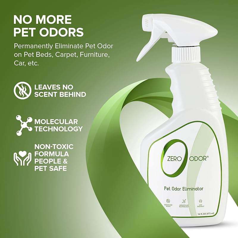 Zero Odor - Pet Odor Eliminator Bundle- Eliminate Air & Surface Odors – Patented Molecular Technology Best for Carpet, Furniture, Pet Beds - Smell Great Again, 16oz & 64oz Refill - Image 2