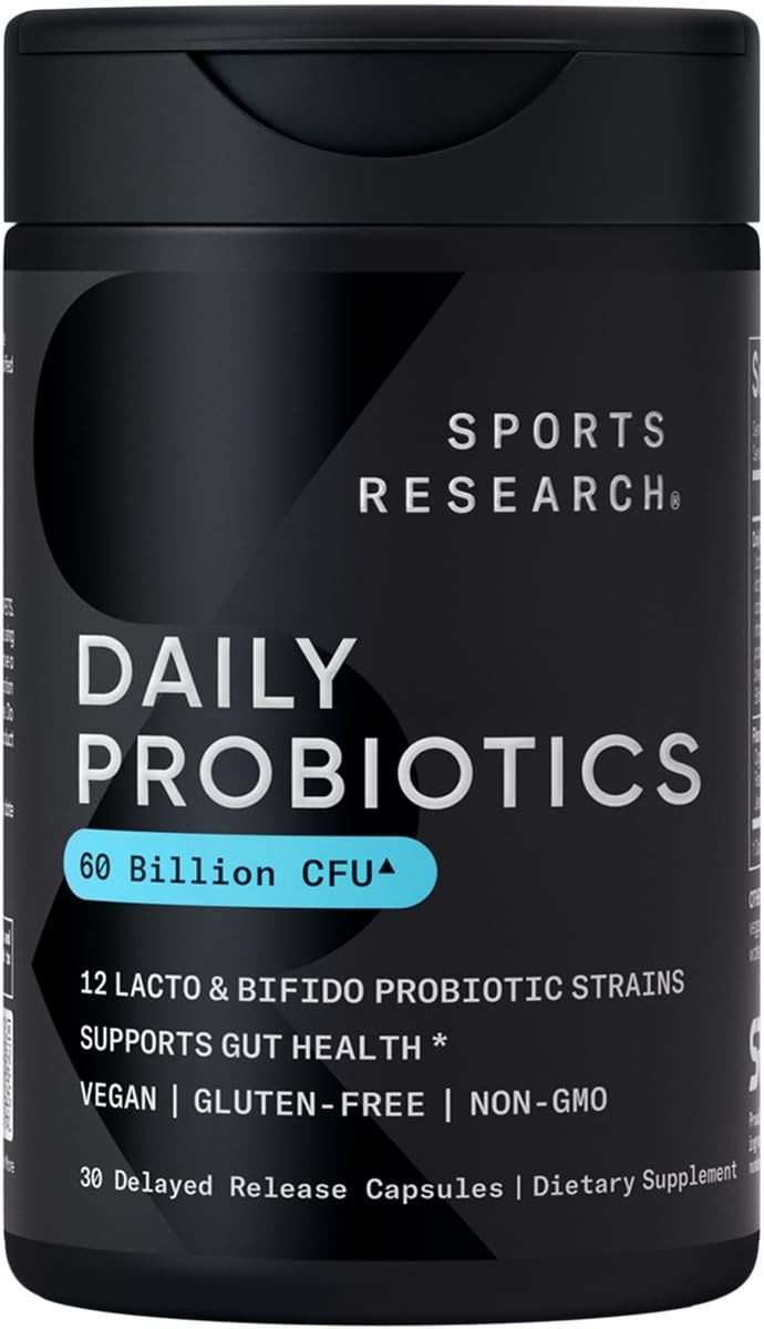 Sports Research® Daily Probiotics 60 Billion CFU w/Prebiotics, 30 Count | 12 Lacto & Bifido Strains for Gut & Digestive Support - Vegan, Non-GMO - Image 1