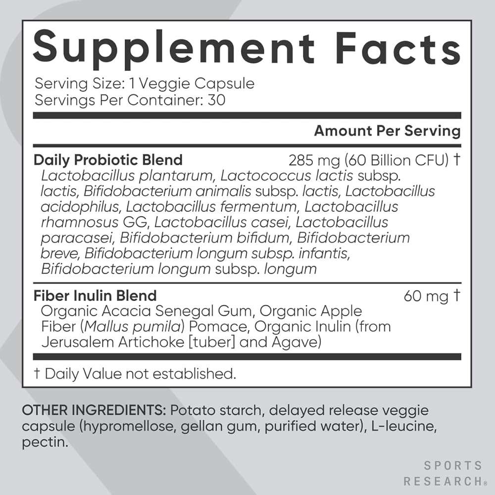 Sports Research® Daily Probiotics 60 Billion CFU w/Prebiotics, 30 Count | 12 Lacto & Bifido Strains for Gut & Digestive Support - Vegan, Non-GMO - Image 3