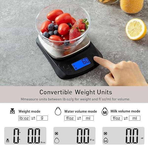 NUTRI FIT Ultra Slim Kitchen Scale Digital Food Weight Scale for Baking Cooking in Grams and Ounces Tare & Backlit LCD Display 11lb 5kg Capacity- Black/Stainless Steel - Image 3