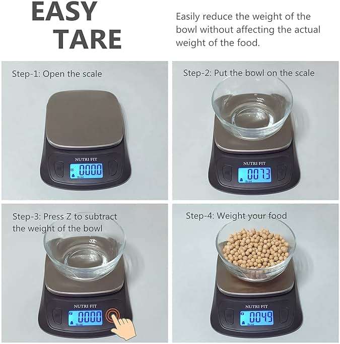 NUTRI FIT Ultra Slim Kitchen Scale Digital Food Weight Scale for Baking Cooking in Grams and Ounces Tare & Backlit LCD Display 11lb 5kg Capacity- Black/Stainless Steel - Image 4