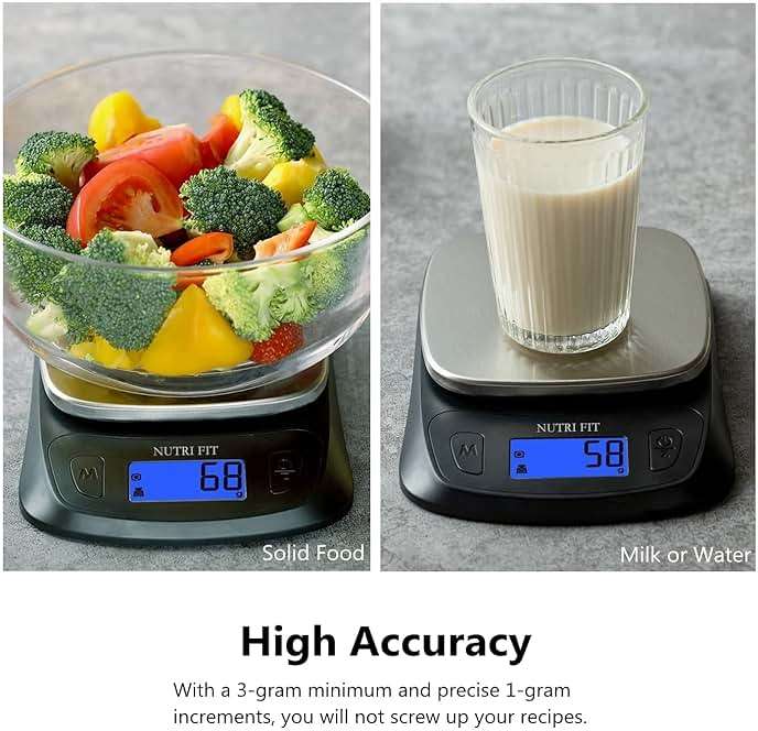 NUTRI FIT Ultra Slim Kitchen Scale Digital Food Weight Scale for Baking Cooking in Grams and Ounces Tare & Backlit LCD Display 11lb 5kg Capacity- Black/Stainless Steel - Image 8