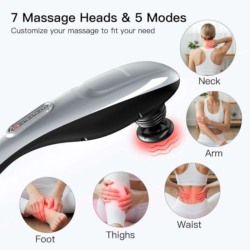 MEGAWISE Handheld Deep Tissue Neck Back Massager for Shoulders, Waist, Legs, 3600 RPM Powerful Motor Electric Neck Massager with 5 Nodes & 5 Speeds, A Little Heavy - Image 2