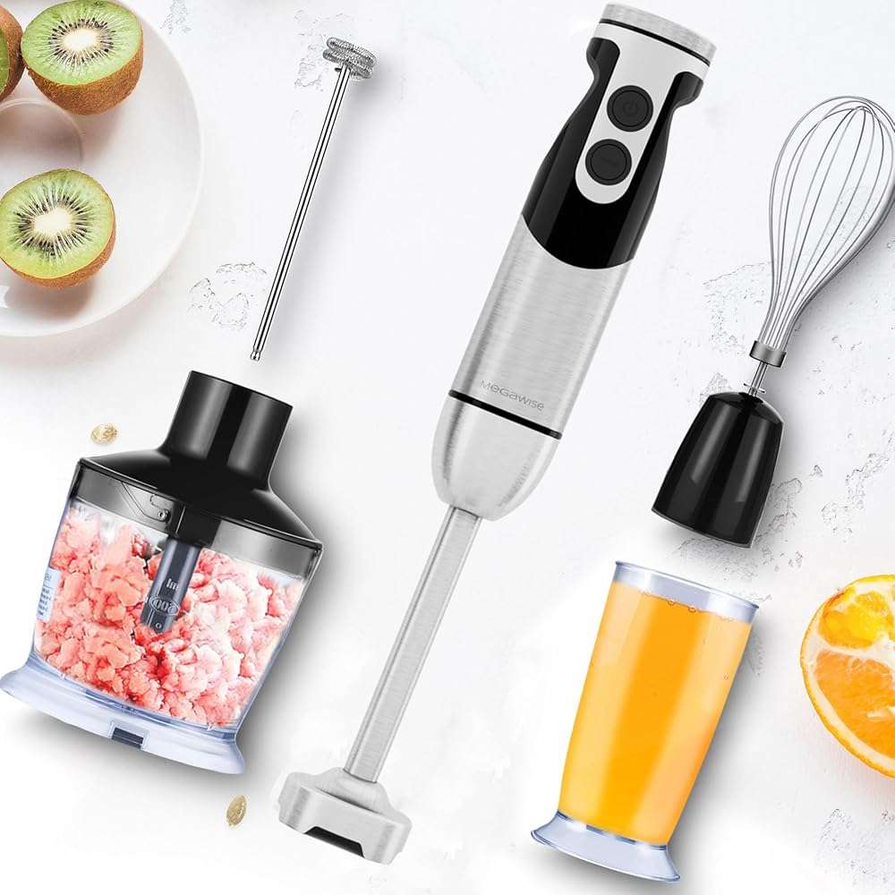 MegaWise Pro Titanium Reinforced 5-in-1 Immersion Hand Blender, Powerful Motor with 80% Sharper Blades, 12-Speed Corded Blender, Including 500ml Chopper, 600ml Beaker, Whisk and Milk Frother (Black) - Image 2
