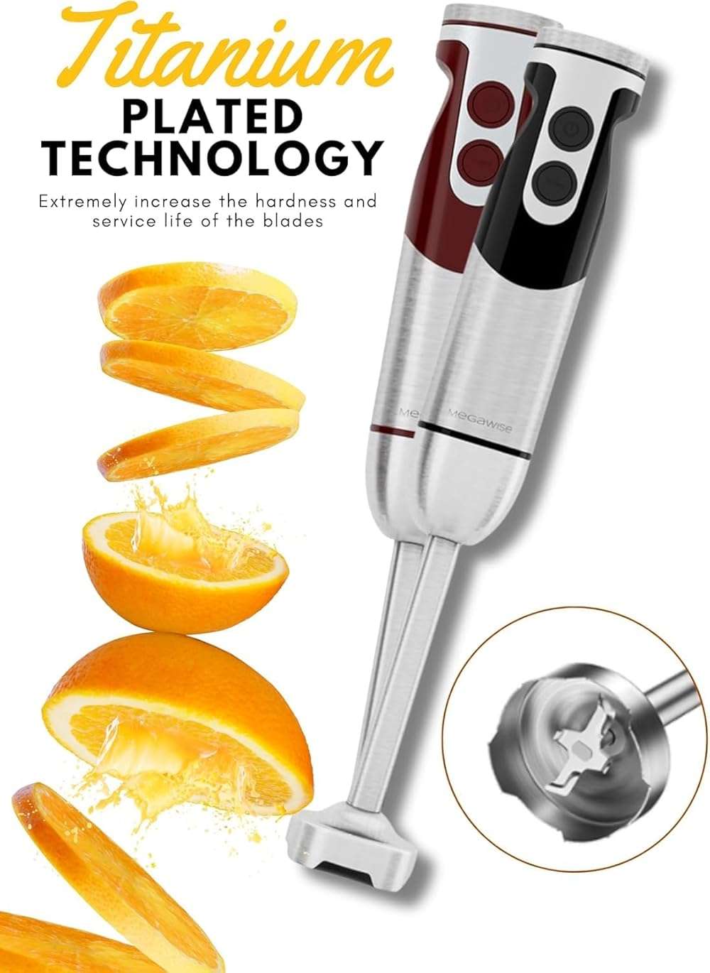 MegaWise Pro Titanium Reinforced 5-in-1 Immersion Hand Blender, Powerful Motor with 80% Sharper Blades, 12-Speed Corded Blender, Including 500ml Chopper, 600ml Beaker, Whisk and Milk Frother (Black) - Image 5