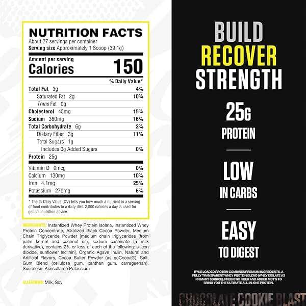 RYSE Loaded Protein Powder - Chocolate Cookie Blast - 25g Whey Protein Isolate & Concentrate with Prebiotic Fiber & MCTs - Low Carb, Low Sugar, Digestive-Friendly - 27 Servings / 2 lb Tub - Image 2