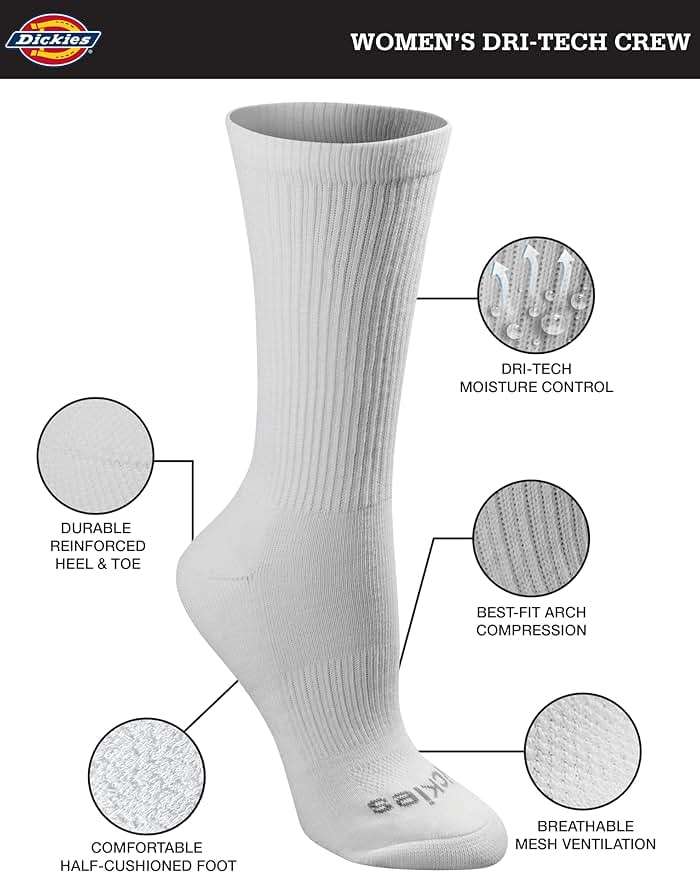 Dickies Women's Dri-Tech Essential Moisture Control Crew Socks, Available in S-XL (6, 12 Pairs) - Image 2