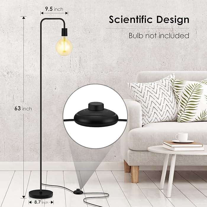 BoostArea Floor Lamp, Industrial Floor Lamp, 63 Inch Standing Lamp, E26 Socket, On/Off Footswitch, Whole Metal, ETL Listed, Modern Small Lamp for Bedroom, Living Room, Minimalist, Vintage, Mid Century - Image 6