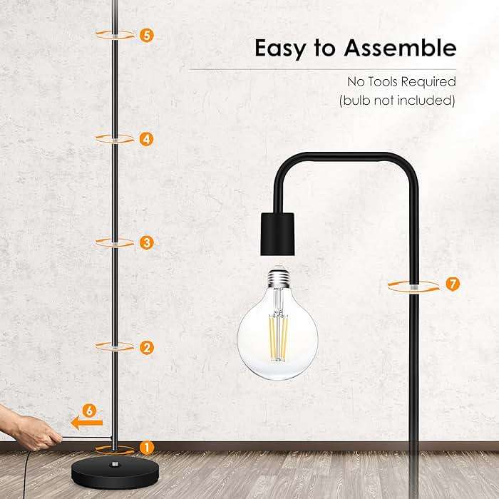 BoostArea Floor Lamp, Industrial Floor Lamp, 63 Inch Standing Lamp, E26 Socket, On/Off Footswitch, Whole Metal, ETL Listed, Modern Small Lamp for Bedroom, Living Room, Minimalist, Vintage, Mid Century - Image 8