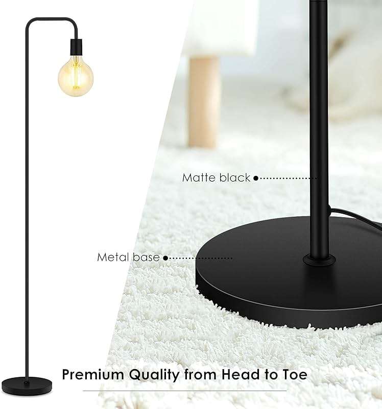 BoostArea Floor Lamp, Industrial Floor Lamp, 63 Inch Standing Lamp, E26 Socket, On/Off Footswitch, Whole Metal, ETL Listed, Modern Small Lamp for Bedroom, Living Room, Minimalist, Vintage, Mid Century - Image 10
