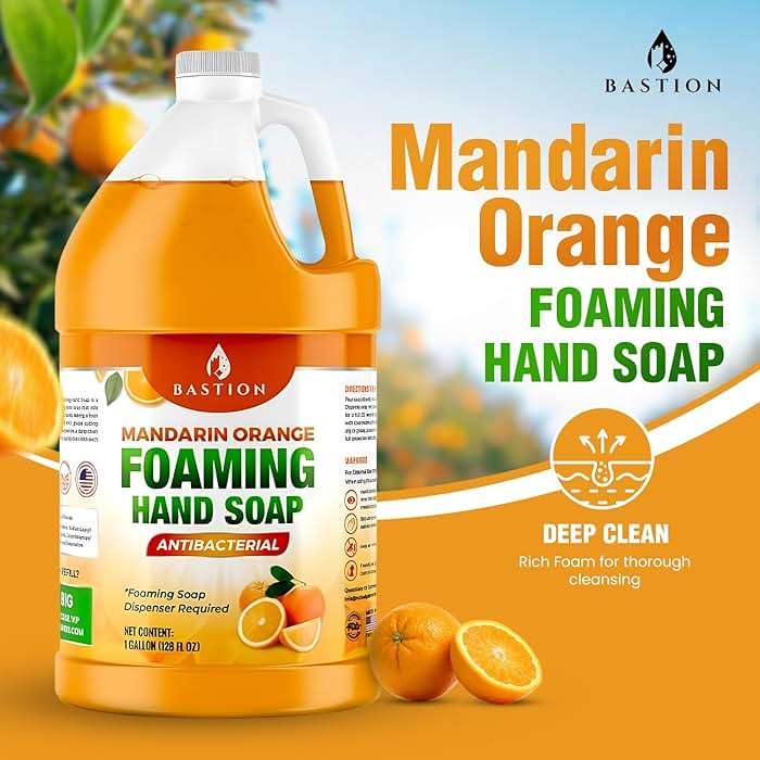 Bastion Foaming Antibacterial Hand Soap: Mandarin Orange Scented Instant Foam Hand Wash Refill 1 Gallon (128 oz) Bulk Jug. Made In The USA - Image 8
