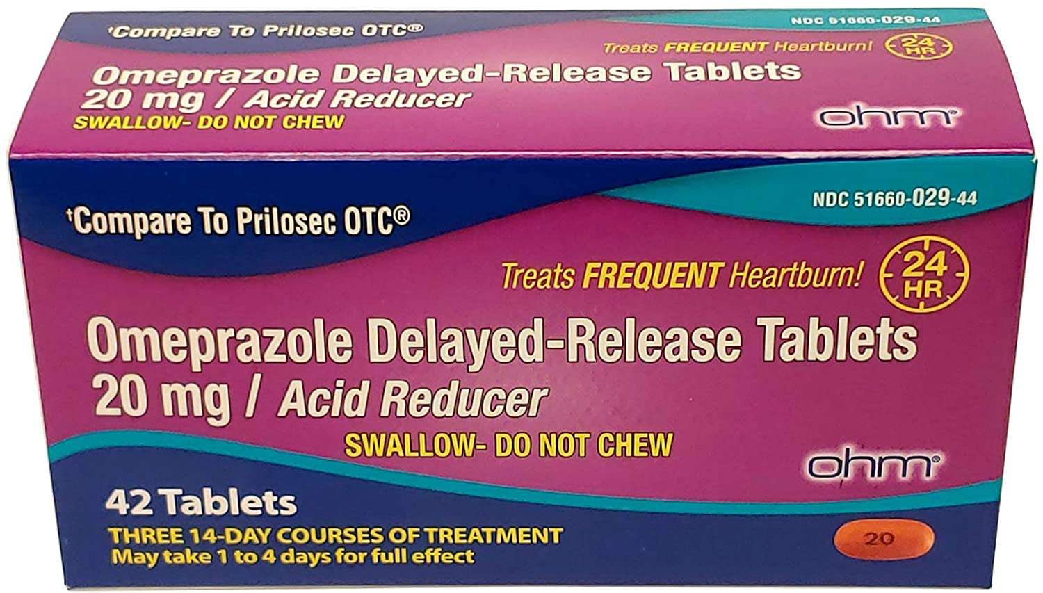 Ohm Omeprazole 20mg, 42 Delayed-Release Tablets, Acid Reducer for Frequent Heartburn, 24-Hour Relief Heartburn Medicine, Helps Relieve Stomach & Chest Discomfort (6 Weeks of Supply, 42, Count) - Image 1