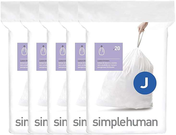 simplehuman Code J 100 Count Custom Fit Liners, Drawstring Kitchen Trash Bags, One-by-One Mess-Free Dispense, Extra Thick & Double Seamed, 50% PCR Plastic, 38-45 Liter / 10-12 Gallon, White - Image 1