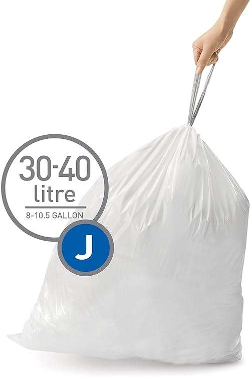 simplehuman Code J 100 Count Custom Fit Liners, Drawstring Kitchen Trash Bags, One-by-One Mess-Free Dispense, Extra Thick & Double Seamed, 50% PCR Plastic, 38-45 Liter / 10-12 Gallon, White - Image 2