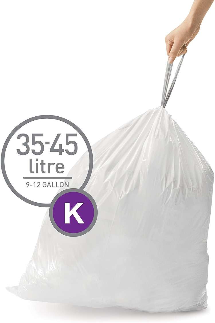 simplehuman Code K 100 Count Custom Fit Liners, Drawstring Kitchen Trash Bags, One-by-One Mess-Free Dispense, Extra Thick & Double Seamed, 50% PCR Plastic, 30-45 Liter / 8-12 Gallon, White - Image 2
