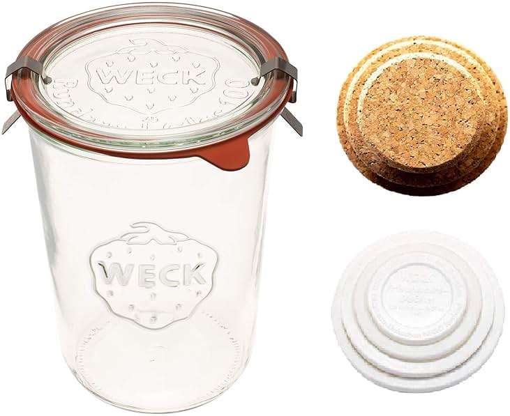 Weck Canning Jar 743-3/4 L Weck Mold Jars made of Transparent Glass - Eco-Friendly Canning Jar - Food Storage Containers with Lids Airtight – 1 Jar with Keep Fresh Cover - Image 1