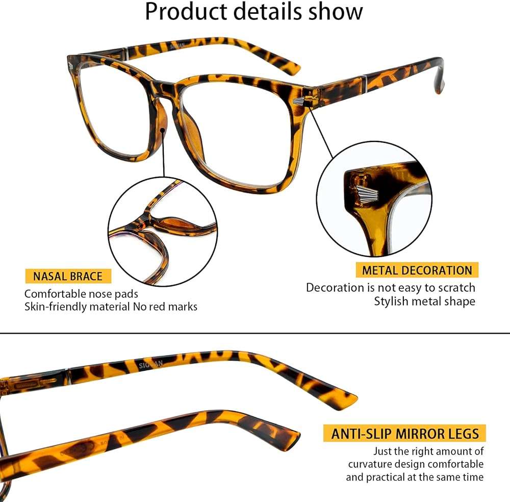 SIGVAN 5 Pack Blue Light Blocking Reading Glasses Fashion Square Computer Readers for Women Men, Anti UV Ray Nerd Eyeglasses (5 Mix, 1.5) - Image 3