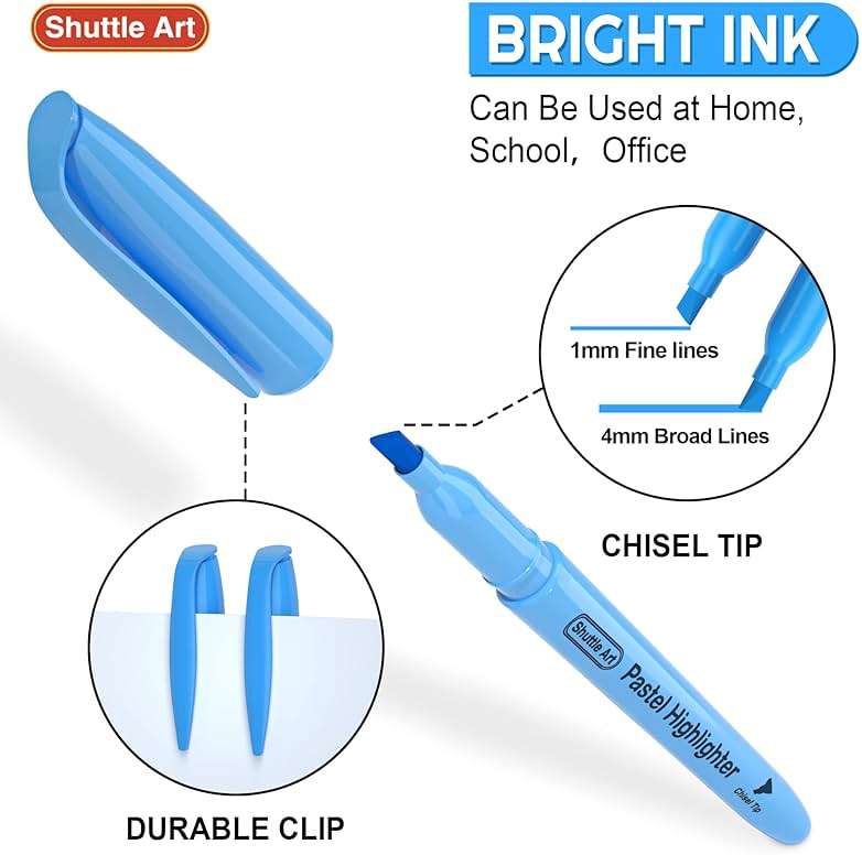 Shuttle Art Highlighters, 15 Colors Pastel Highlighter Pens Assorted Colors, Chisel Tip Dry-Quickly Non-Toxic Highlighter Markers for Adults Students Highlighting in the Home School Office - Image 4