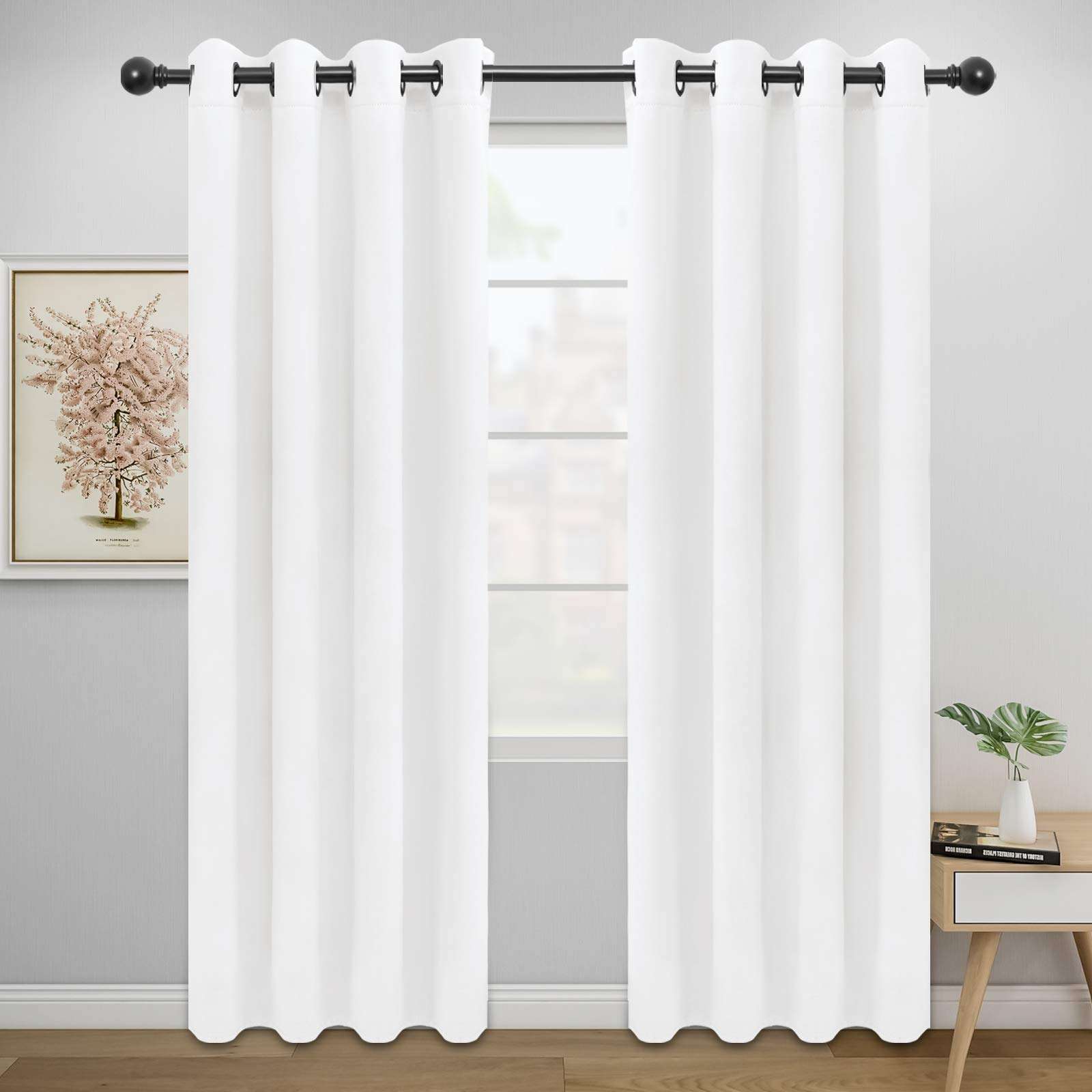 Easy-Going Curtains for Bedroom, Solid Thermal Insulated Grommet and Noise Reduction Window Drapes, Room Darkening Curtains for Living Room, 2 Panels (52x84 in,White) - Image 1