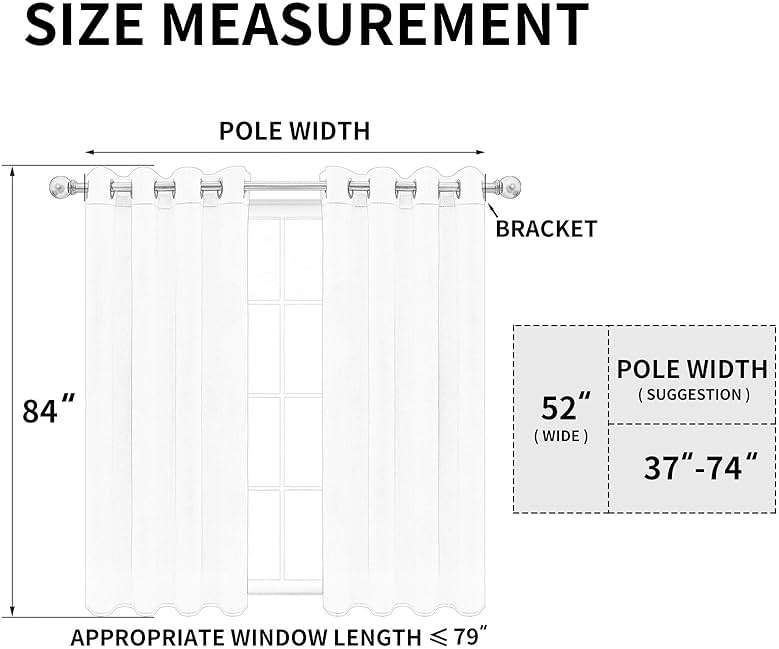 Easy-Going Curtains for Bedroom, Solid Thermal Insulated Grommet and Noise Reduction Window Drapes, Room Darkening Curtains for Living Room, 2 Panels (52x84 in,White) - Image 2