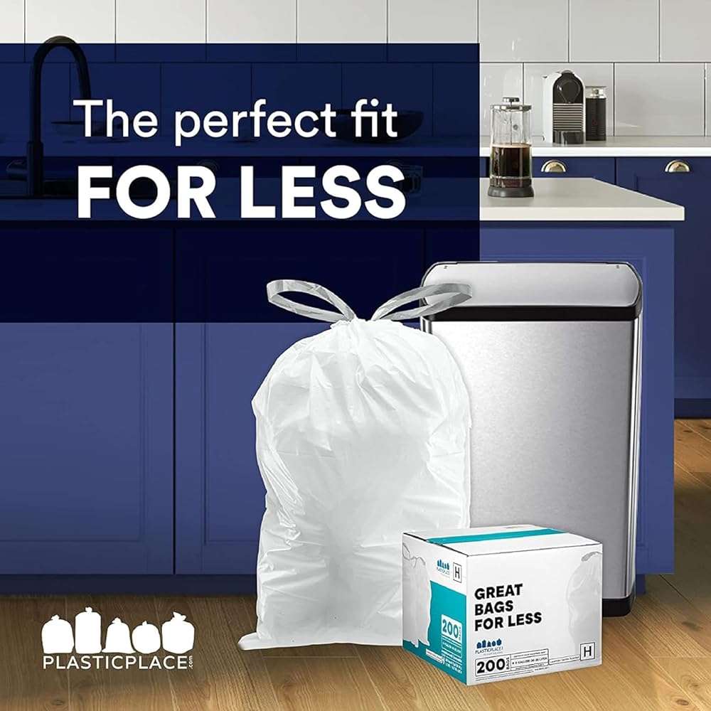 Plasticplace Trash Bags, Compatible with Simplehuman Code H, 8-9 Gallon Trash Can Liners, White Drawstring Garbage Bags, 100 Count Heavy Duty - Image 3