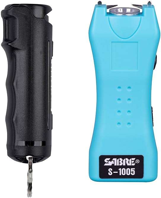 SABRE Pepper Spray & 2‑in‑1 Stun Gun with Flashlight Self Defense Kit – Fast Flip Top 10‑Second Safety Spray with Finger Grip & Keychain – Rechargeable Stun Gun, 1.60 µC Charge, 120‑Lumen LED Light - Image 1