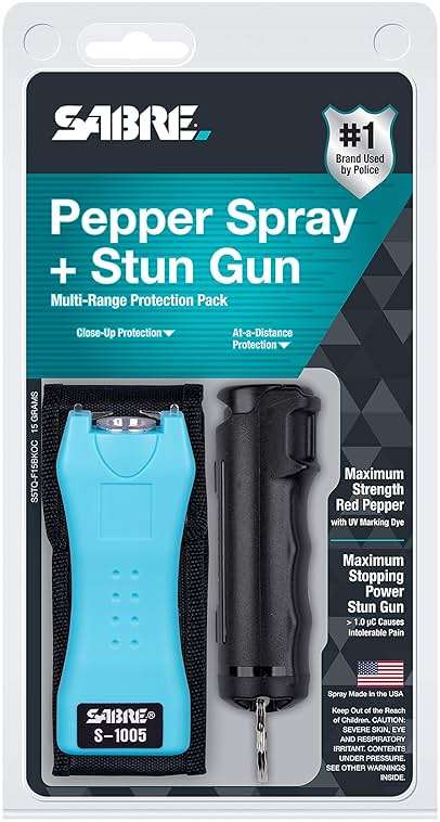 SABRE Pepper Spray & 2‑in‑1 Stun Gun with Flashlight Self Defense Kit – Fast Flip Top 10‑Second Safety Spray with Finger Grip & Keychain – Rechargeable Stun Gun, 1.60 µC Charge, 120‑Lumen LED Light - Image 9
