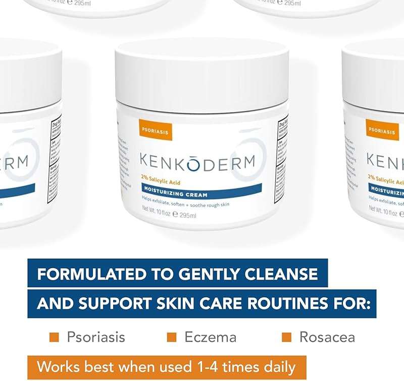 Kenkoderm Psoriasis Cream - Natural Moisturizing Face & Body Lotion with 2 Percent Salicylic Acid - Renewing Topical Formula for Dry & Sensitive Skin, Fragrance & Color Free, 10 oz., 1 Jar - Image 6