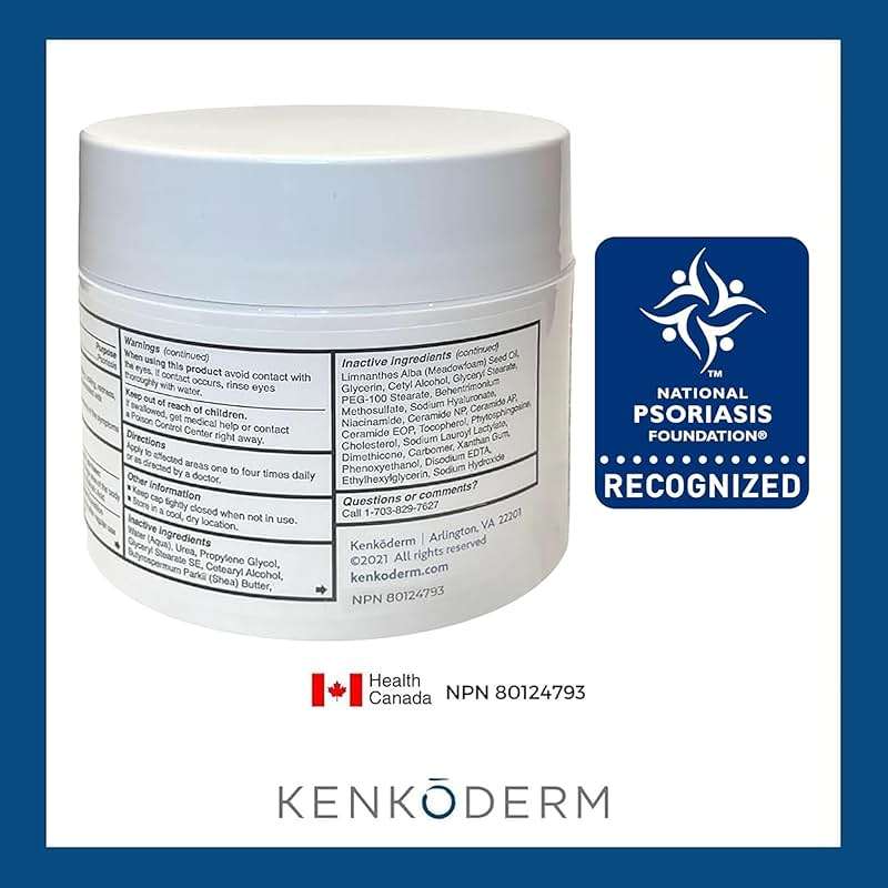 Kenkoderm Psoriasis Cream - Natural Moisturizing Face & Body Lotion with 2 Percent Salicylic Acid - Renewing Topical Formula for Dry & Sensitive Skin, Fragrance & Color Free, 10 oz., 1 Jar - Image 7