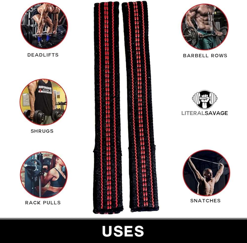 Literal Savage 25" Powerlifting Straps (Pair) – Dominate Deadlifts with Heavy Duty Cotton Wrist Wraps – Maximum Grip Support for Strength Training & Weightlifting – Black/Red – For All Lifters: Newbies, Pros, Young Guns & Gym Vets - Image 2