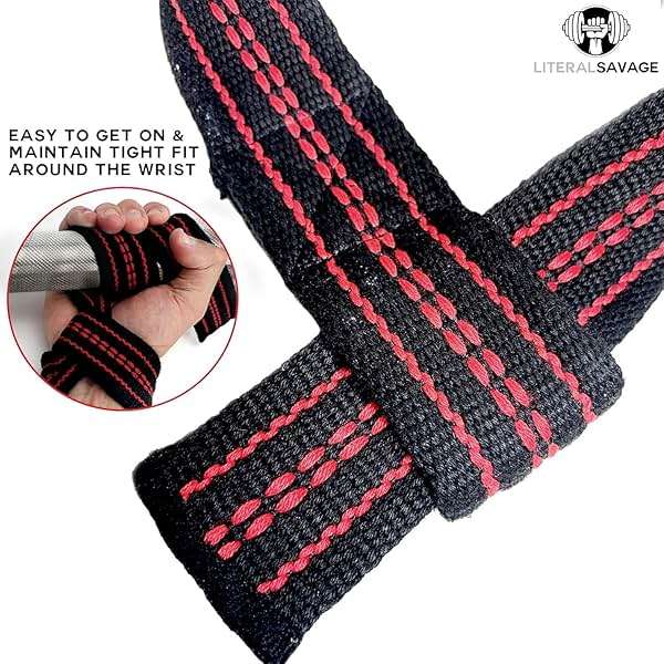 Literal Savage 25" Powerlifting Straps (Pair) – Dominate Deadlifts with Heavy Duty Cotton Wrist Wraps – Maximum Grip Support for Strength Training & Weightlifting – Black/Red – For All Lifters: Newbies, Pros, Young Guns & Gym Vets - Image 3
